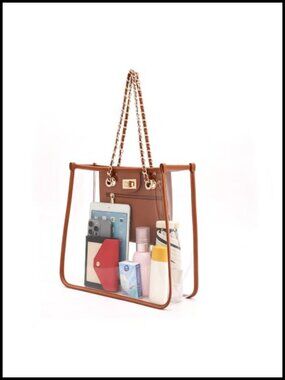 Clear Tote Bag for Stadium Events Women Shoulder Handbag Purse with Chain Strap